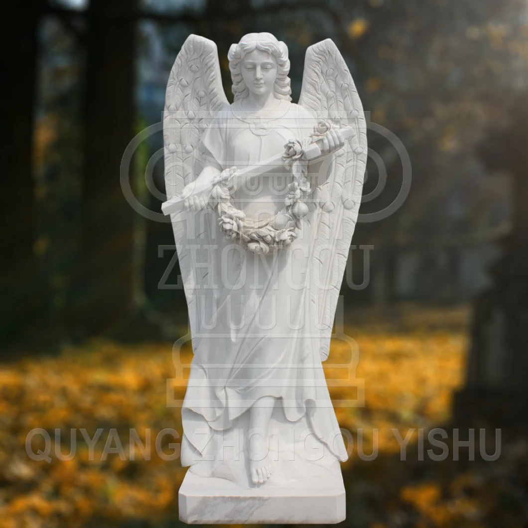 Marble Stone Statue of Beautiful Angel for Garden Decoration and Graveyard Sculpture